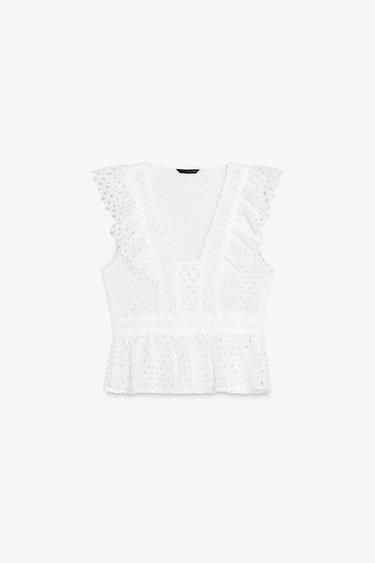 CUTWORK EMBROIDERY TOP - White by Zara - Image 1