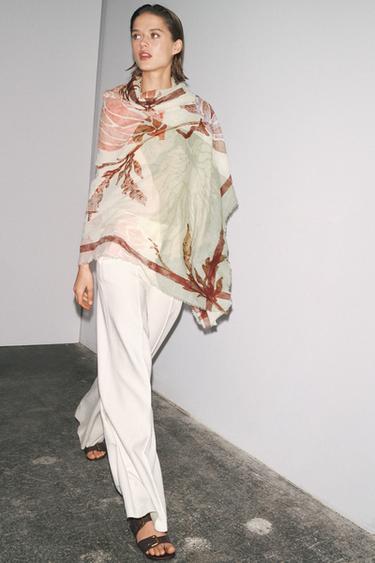 PEONY PRINT COTTON SCARF - Sand by Zara - Image 0