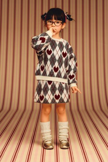 ARGYLE AND HEART KNIT JUMPER - Grey marl by Zara