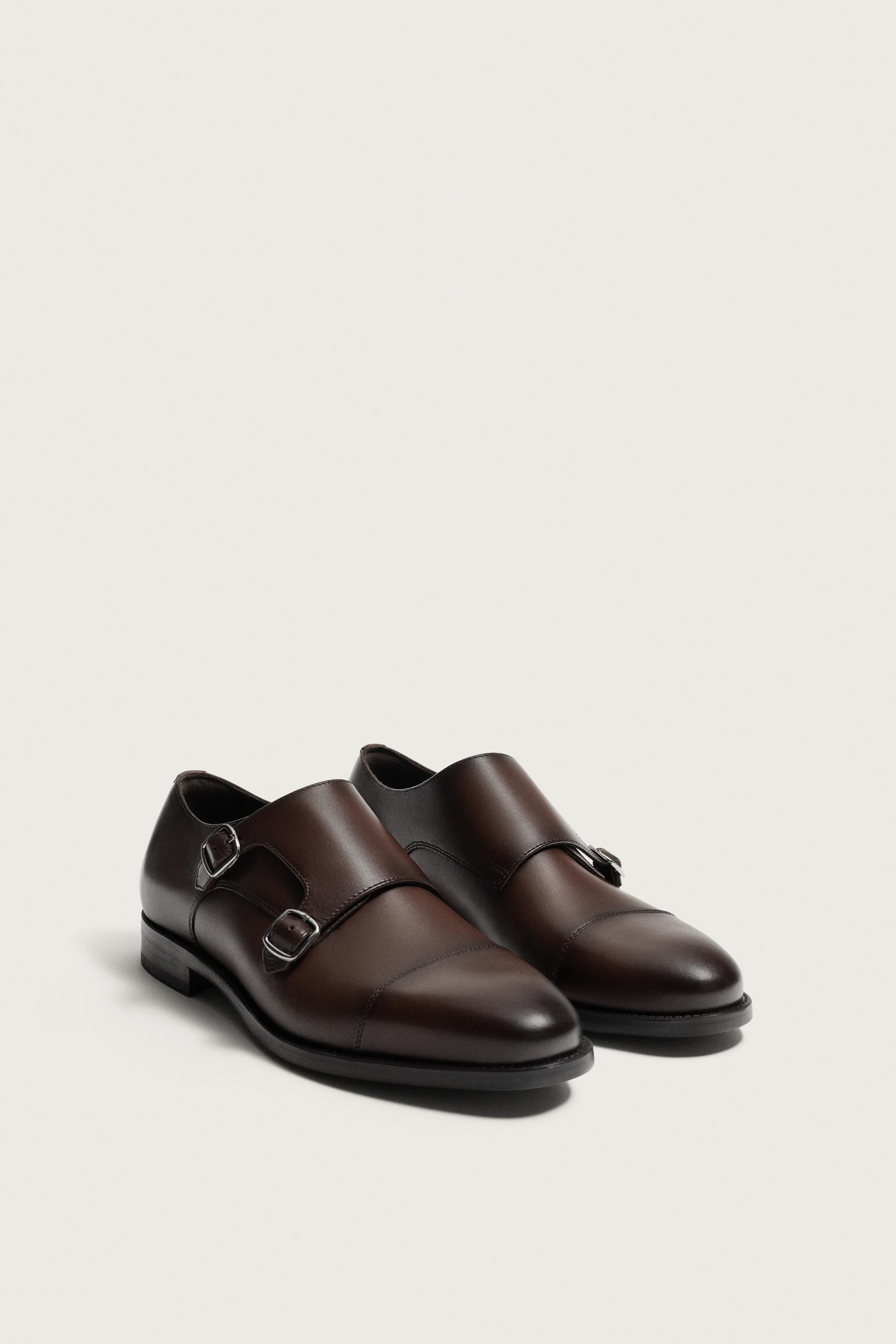 DOUBLE BUCKLE LEATHER SHOES — Brown (alternate view)