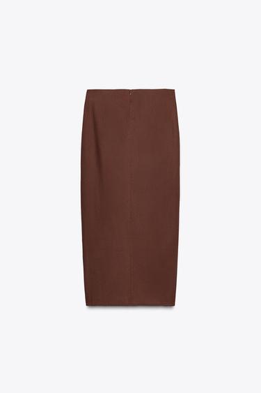 JUPE MIDI EN LIN AVEC COQUILLAGES - Terracota de Zara - Image 2