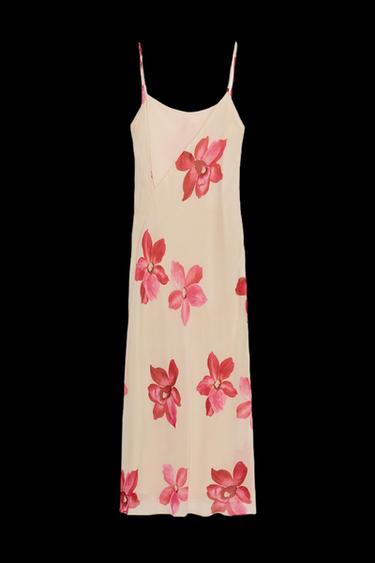 VESTIDO MIDI DRAPEADO FLORES - único de Zara