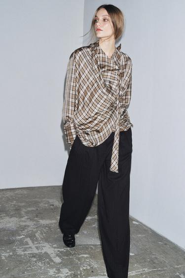 Zara ZW COLLECTION PINSTRIPED PLEATED PANTS - Navy blue