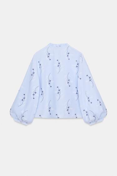 BLOUSE IMPRIMÉE BRODERIES EFFET GOMME - Bleu / Blanc de Zara - Image 7