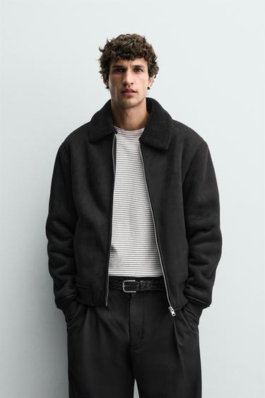 JACKE AUS WILDLEDERIMITAT MIT EINSÄTZEN - Schwarz von Zara