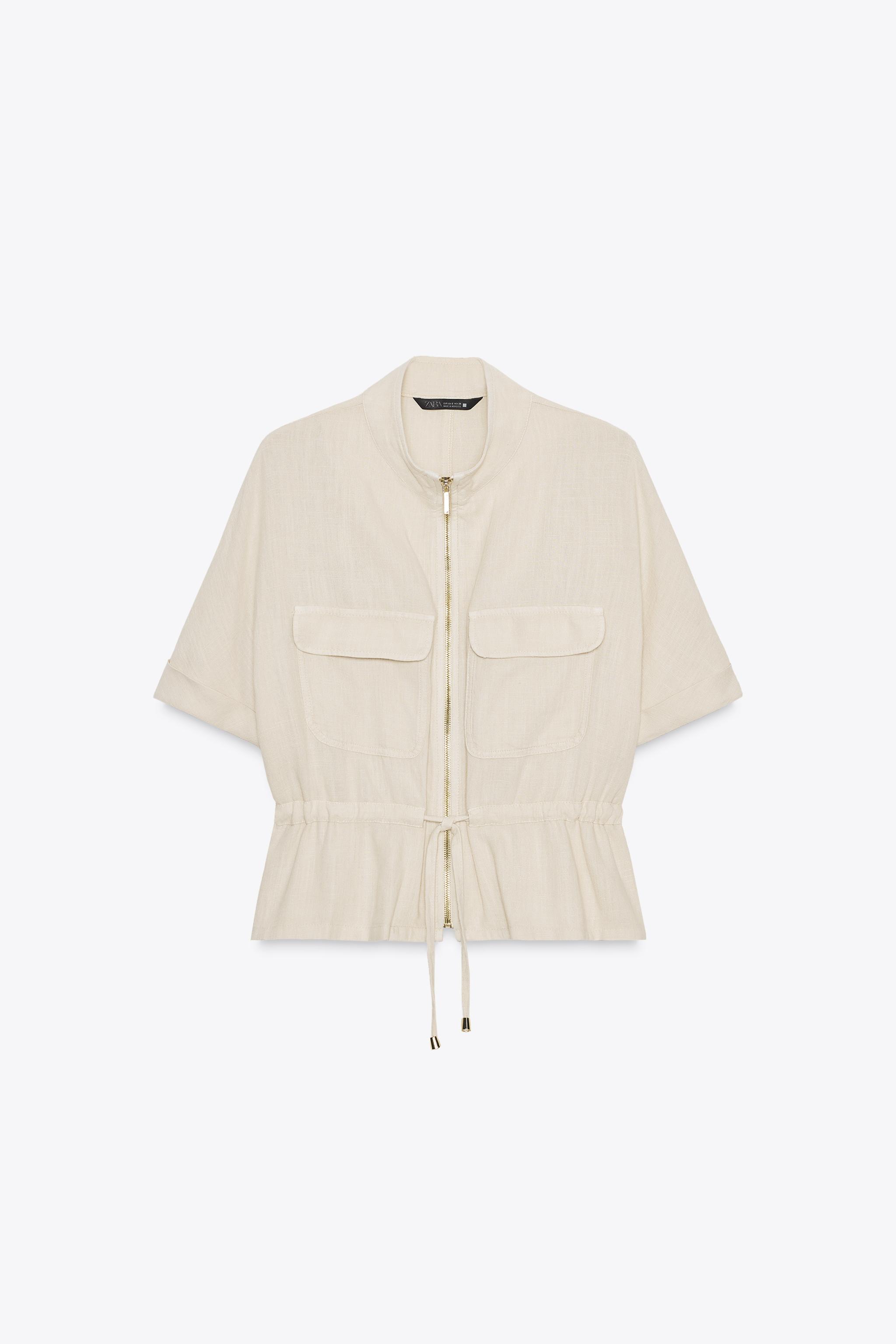 ★ZARA★サファリ*ショートスリーブシャツ ホワイト リネンサファリシャツ - サンド | ZARA Japan / 日本
