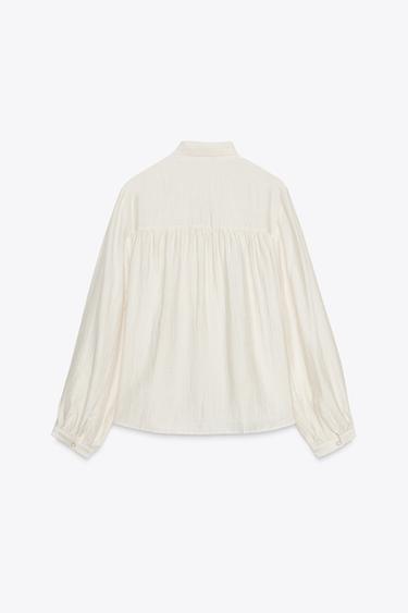 RUFFLED BLOUSE WITH BOW - Ecru de Zara - Image 7