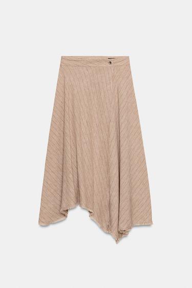 JUPE ASYMÉTRIQUE À RAYURES - Marron clair de Zara - Image 5