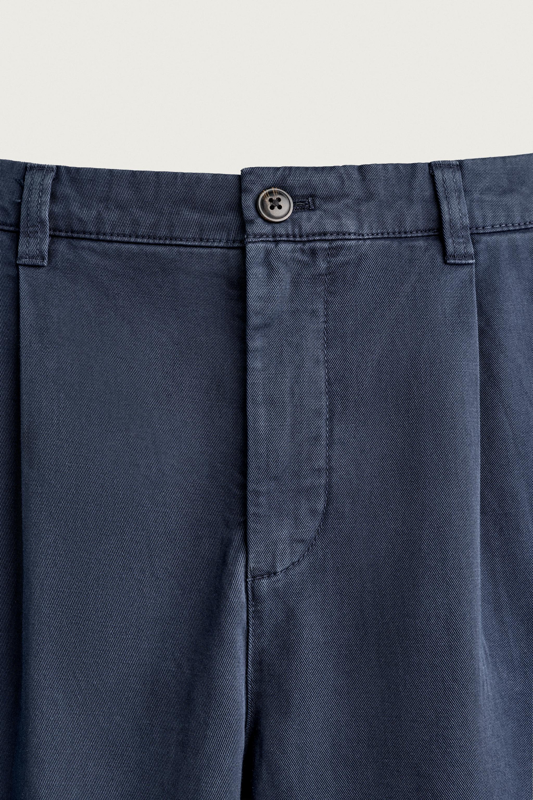 STRAIGHT-LEG PLEATED CHINO TROUSERS - Navy blue | ZARA Singapore
