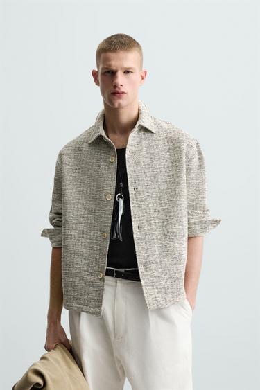 CONTRAST TEXTURED OVERSHIRT - Black / White by Zara