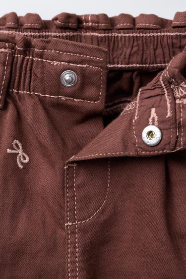 PANTALON BAGGY SERGÉ FLEURS BRODÉES - Grenat de Zara - Image 2