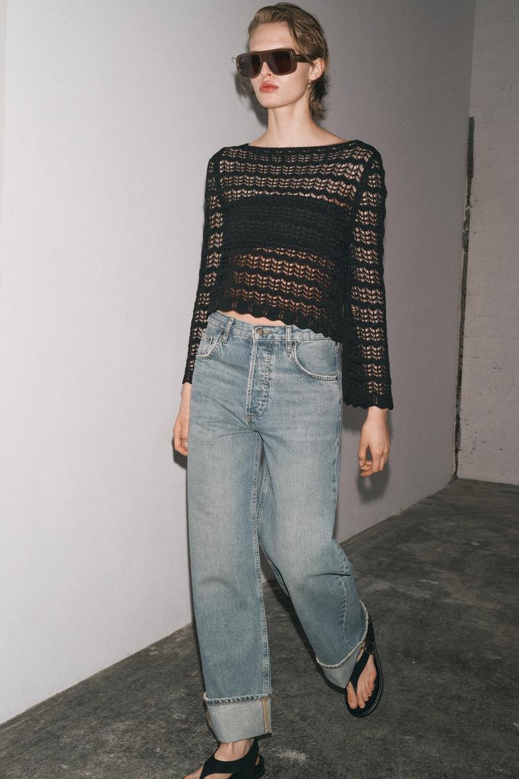 POINTELLE KNIT CROPPED SWEATER Black ZARA South Africa