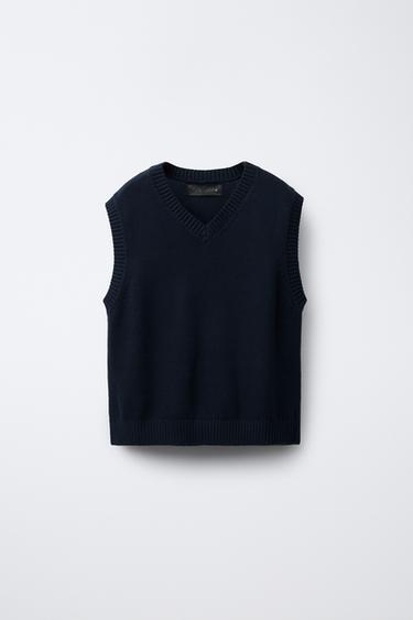Zara KNIT VEST - Navy blue