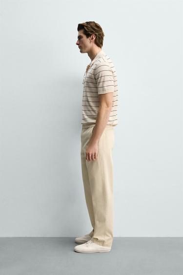 POLO EN MAILLE LIN - COTON À RAYURES - Écru de Zara - Image 3