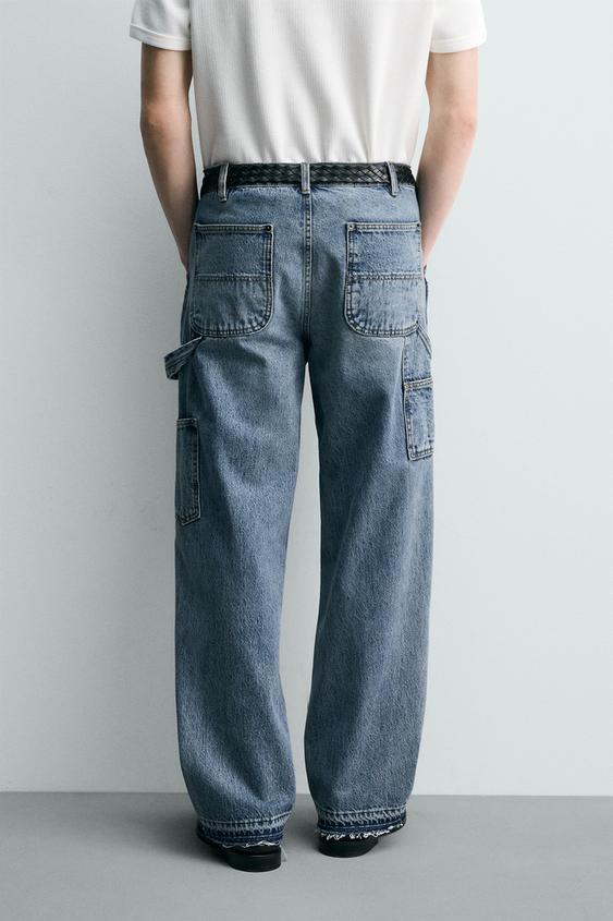 RELAXED FIT CARPENTER POCKET JEANS - Blue | ZARA United States