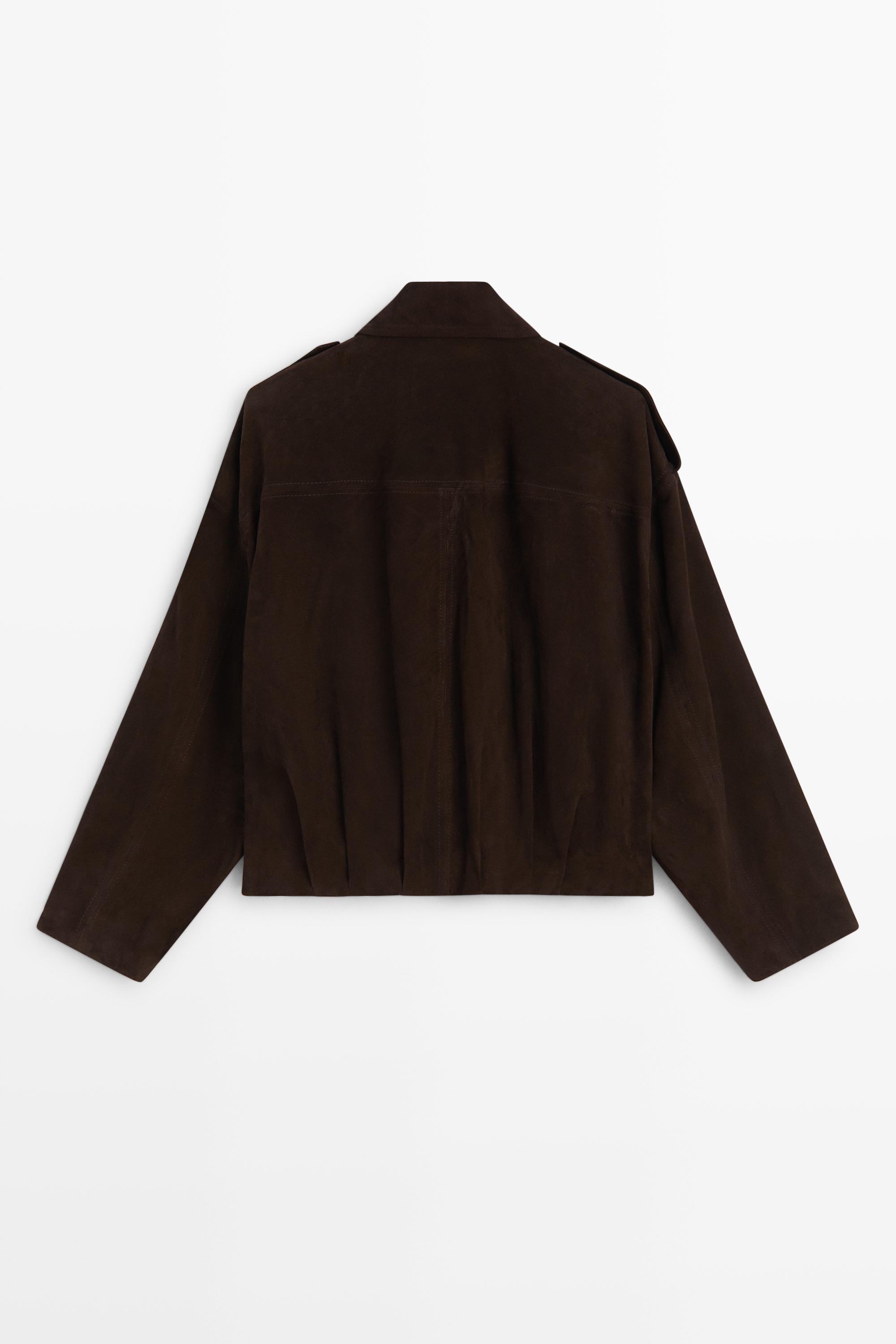 Blouson bomber avec détail de plis en cuir et daim