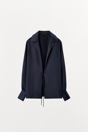 SATIN SHIRT WITH BOW - Blue / Navy by Zara
