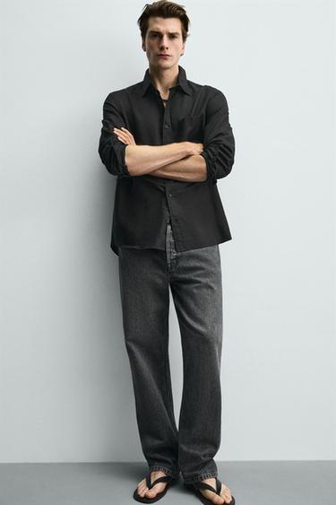 REGULAR FIT LINEN - COTTON SHIRT - Black by Zara - Image 4