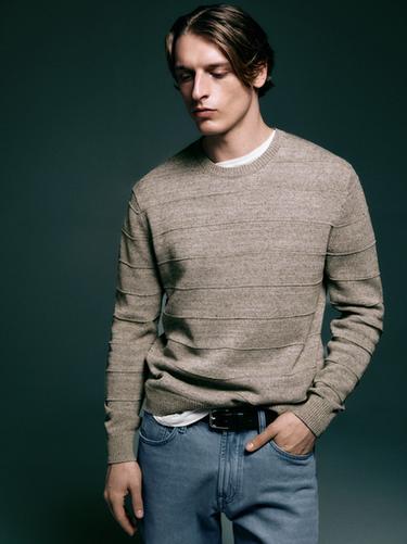 Jersey punto rayas cuello redondo - Visón de Zara