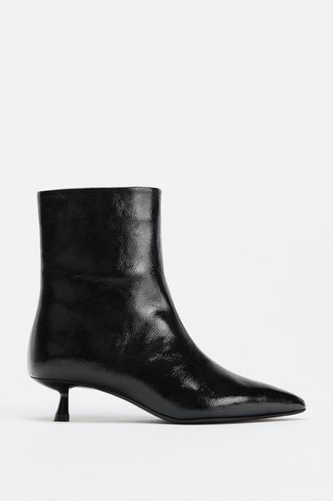FAUX-PATENT KITTEN HEEL ANKLE BOOTS - Black by Zara