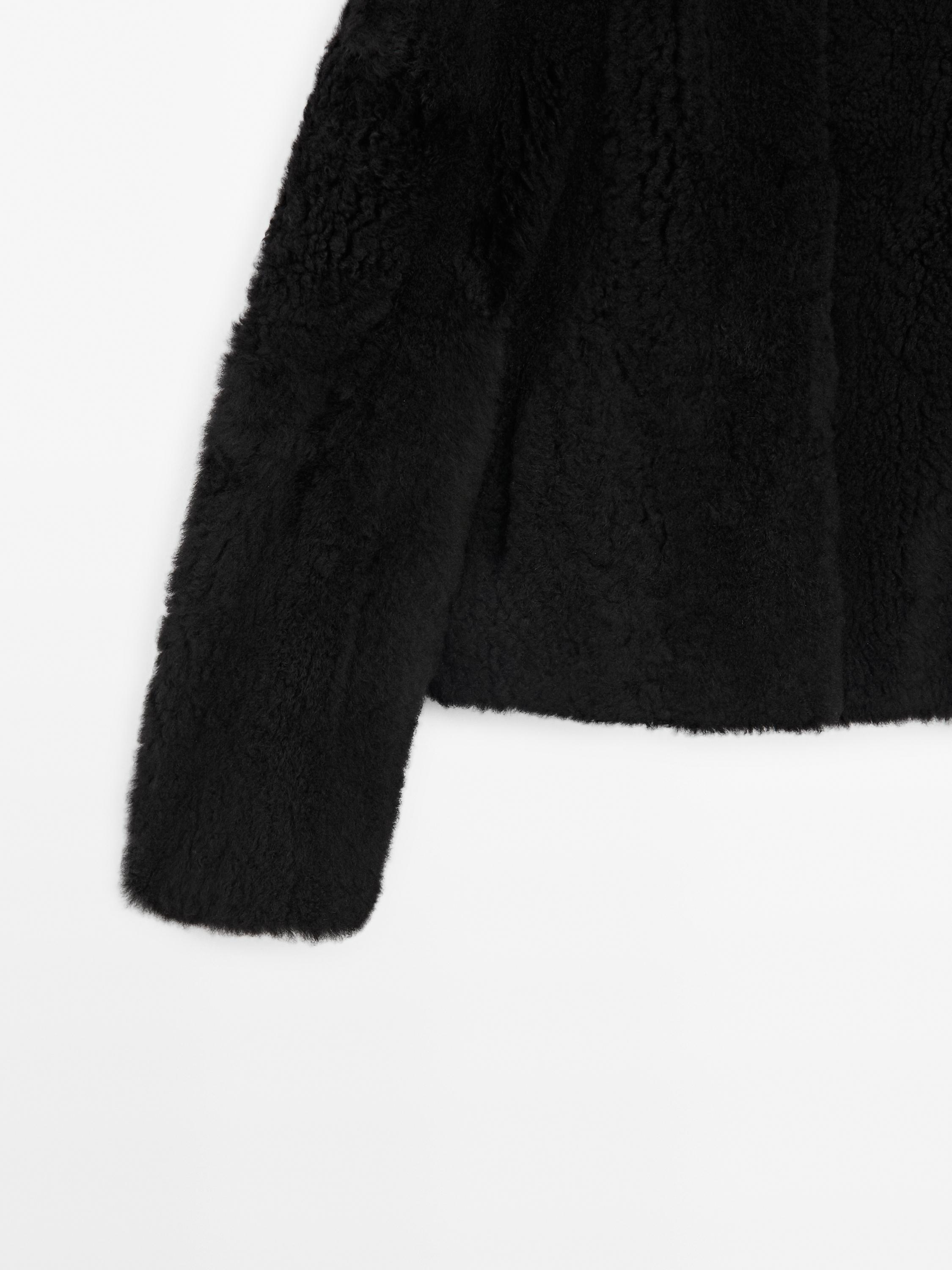 Reversible voluminous hair on leather coat - Black | ZARA