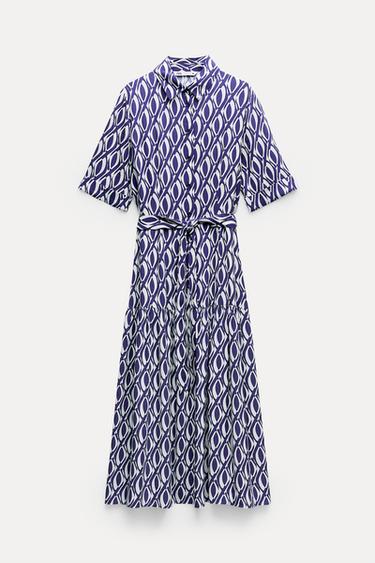 Zara Emilie dress  Printed midi dress, Side drape dress, Blue