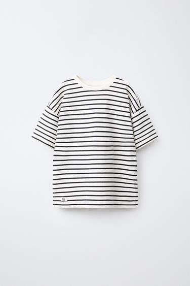 CAMISETA ESTAMPADO RAYAS - Crudo / Negro de Zara