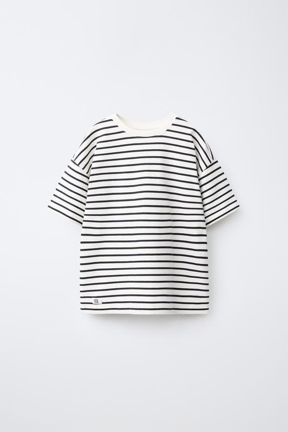 STRIPE PRINT T-SHIRT - Ecru / Black by Zara - Image 0
