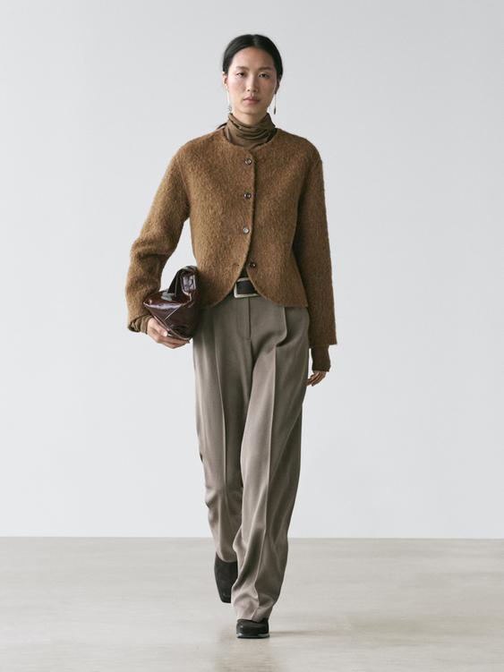 Alpaca and wool knit cardigan with brushed finish