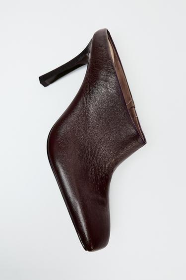 Zara 方頭真皮穆勒鞋 - 巧克力棕色