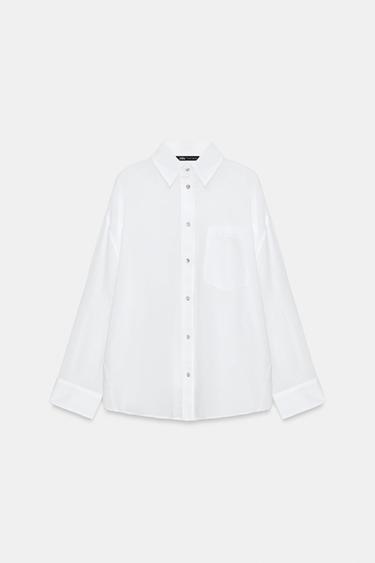 CHEMISE GAZE OVERSIZE À POCHE - Blanc de Zara