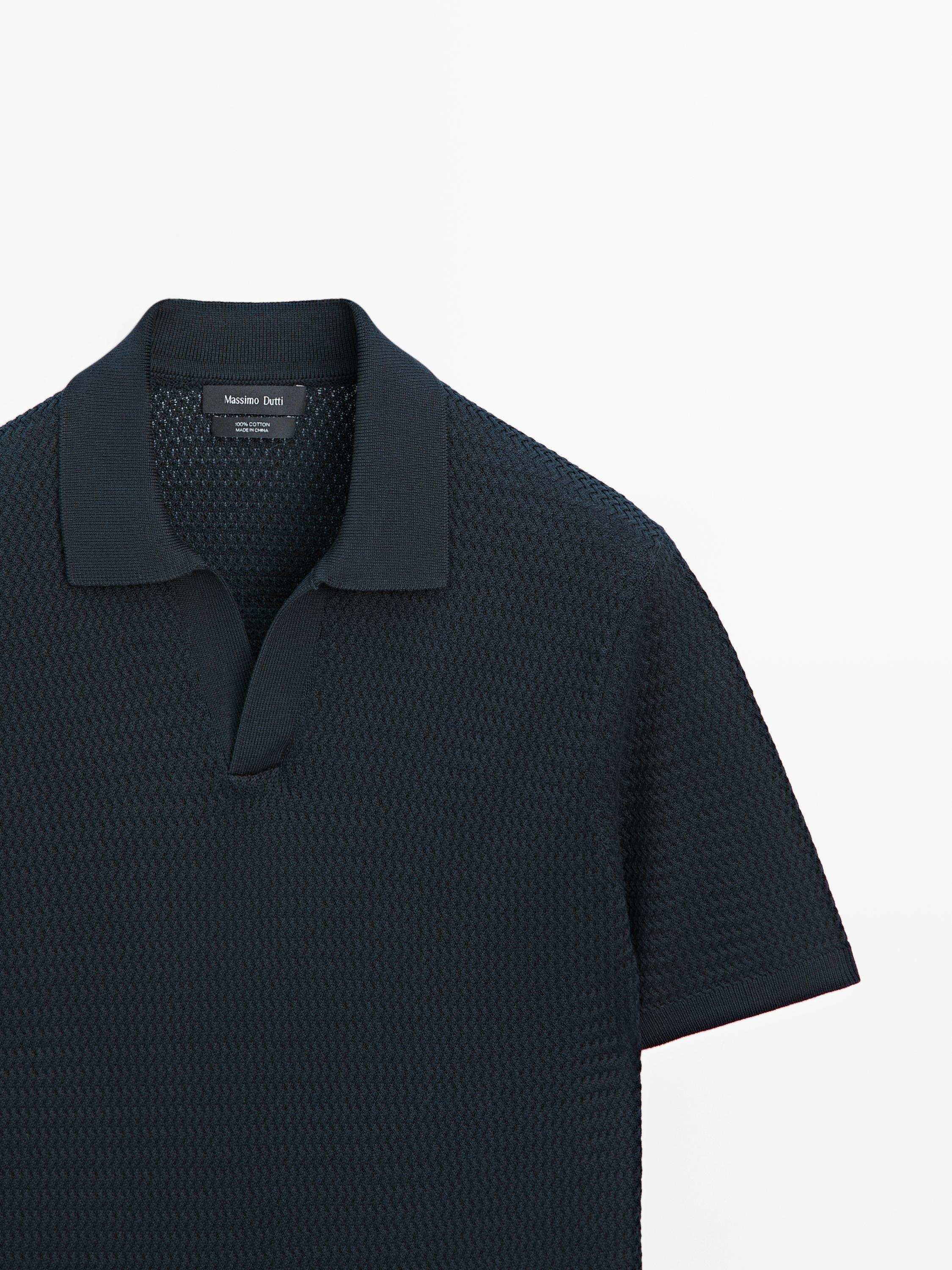 Polo en maille texturée à manches courtes