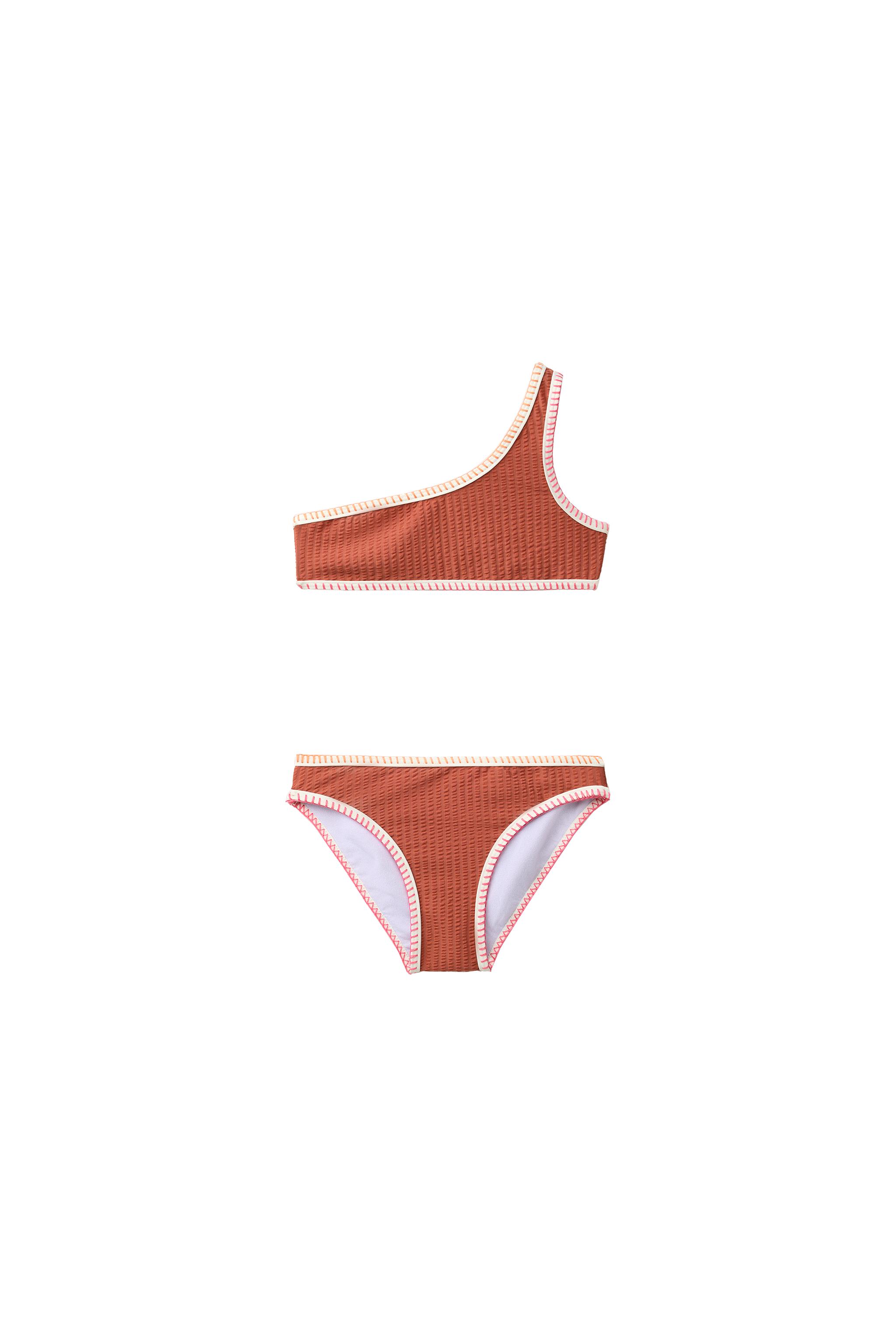 6-14 YRS / SEERSUCKER BIKINI WITH CONTRAST PIPING - Brick | ZARA
