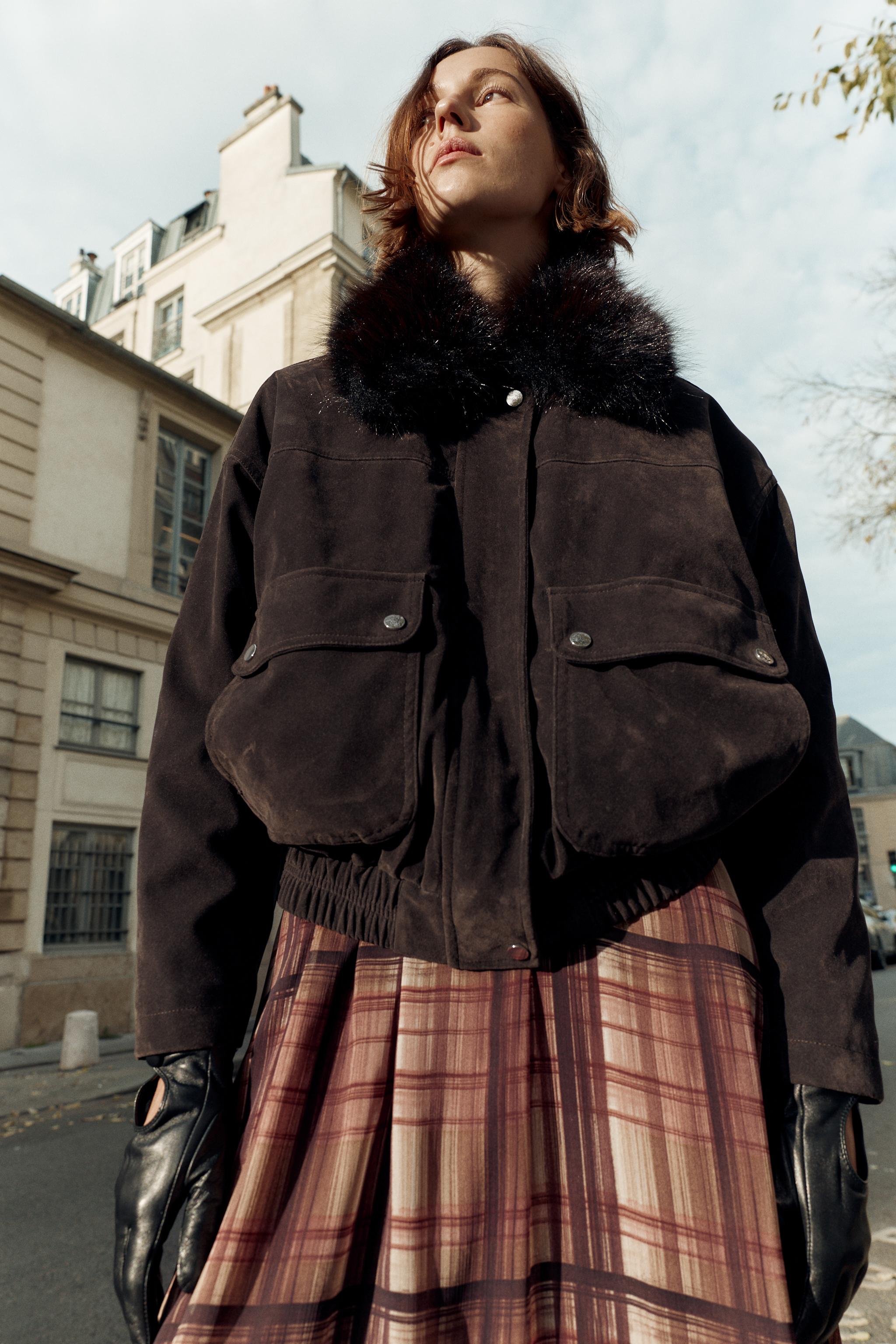 BLOUSON BOMBER OVERSIZE À COL EFFET FOURRURE