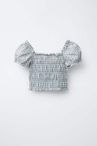 CHECK TOP - Light blue by Zara