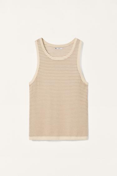 DÉBARDEUR EN MAILLE RAYÉ ÉDITION LIMITÉE - Écru moyen de Zara