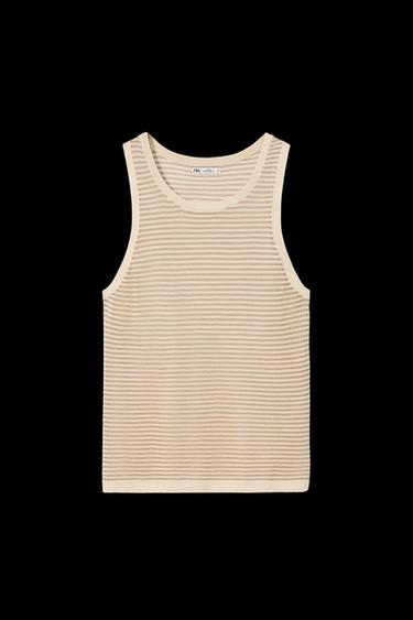 Zara LIMITED EDITION STRIPED KNIT TANK TOP - Mid-ecru