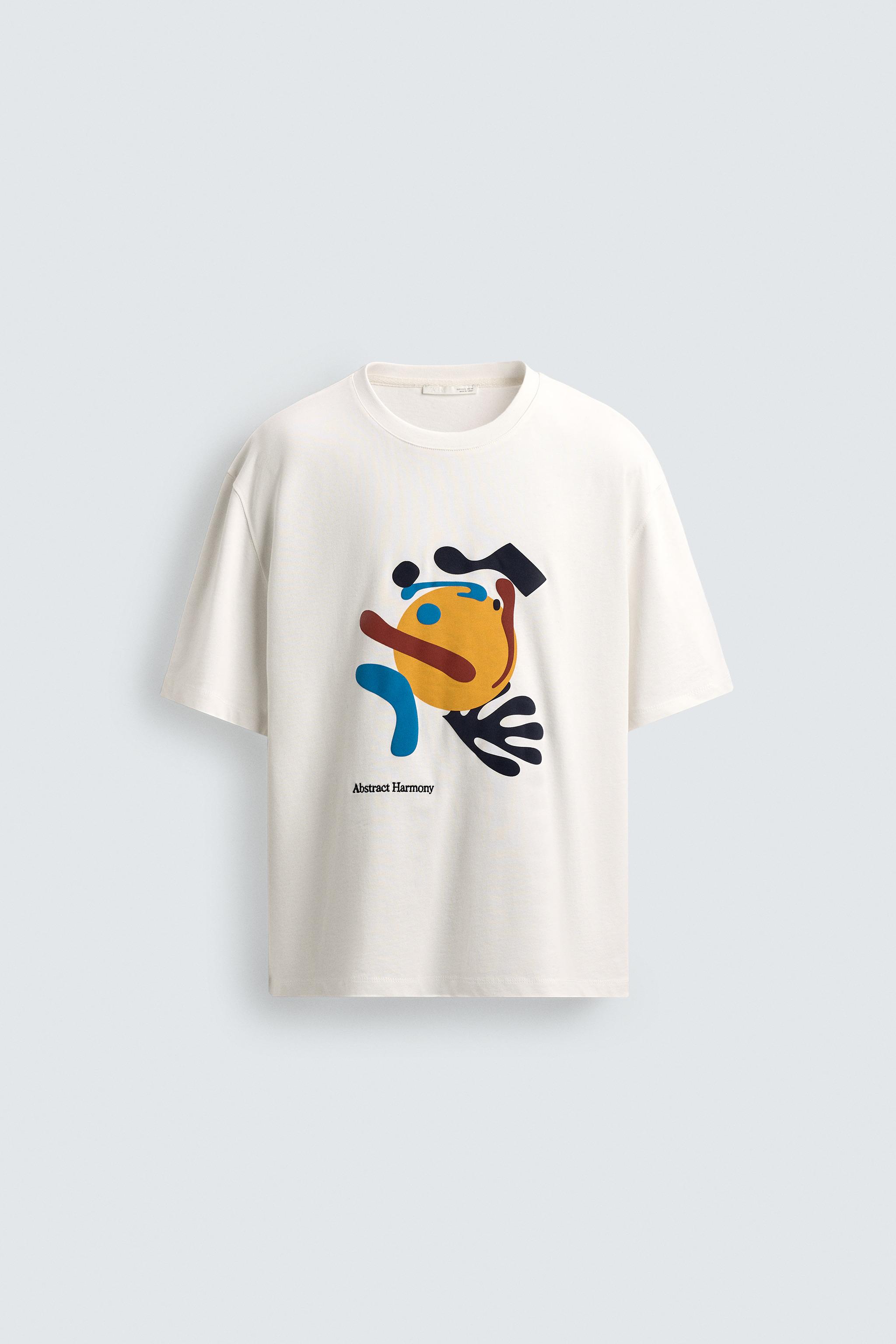 CONTRAST PRINT AND EMBROIDERY T-SHIRT - Oyster-white | ZARA South