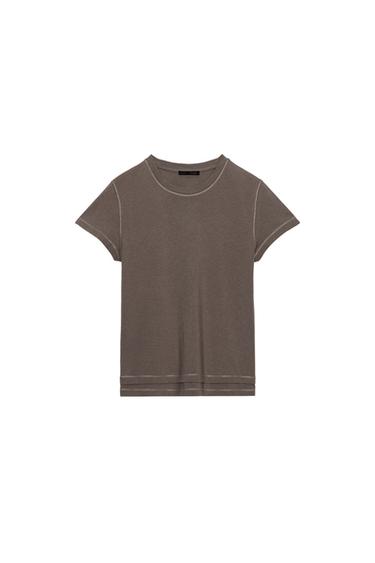 DOUBLE EFFECT SHORT SLEEVE T-SHIRT - Chocolate by Zara