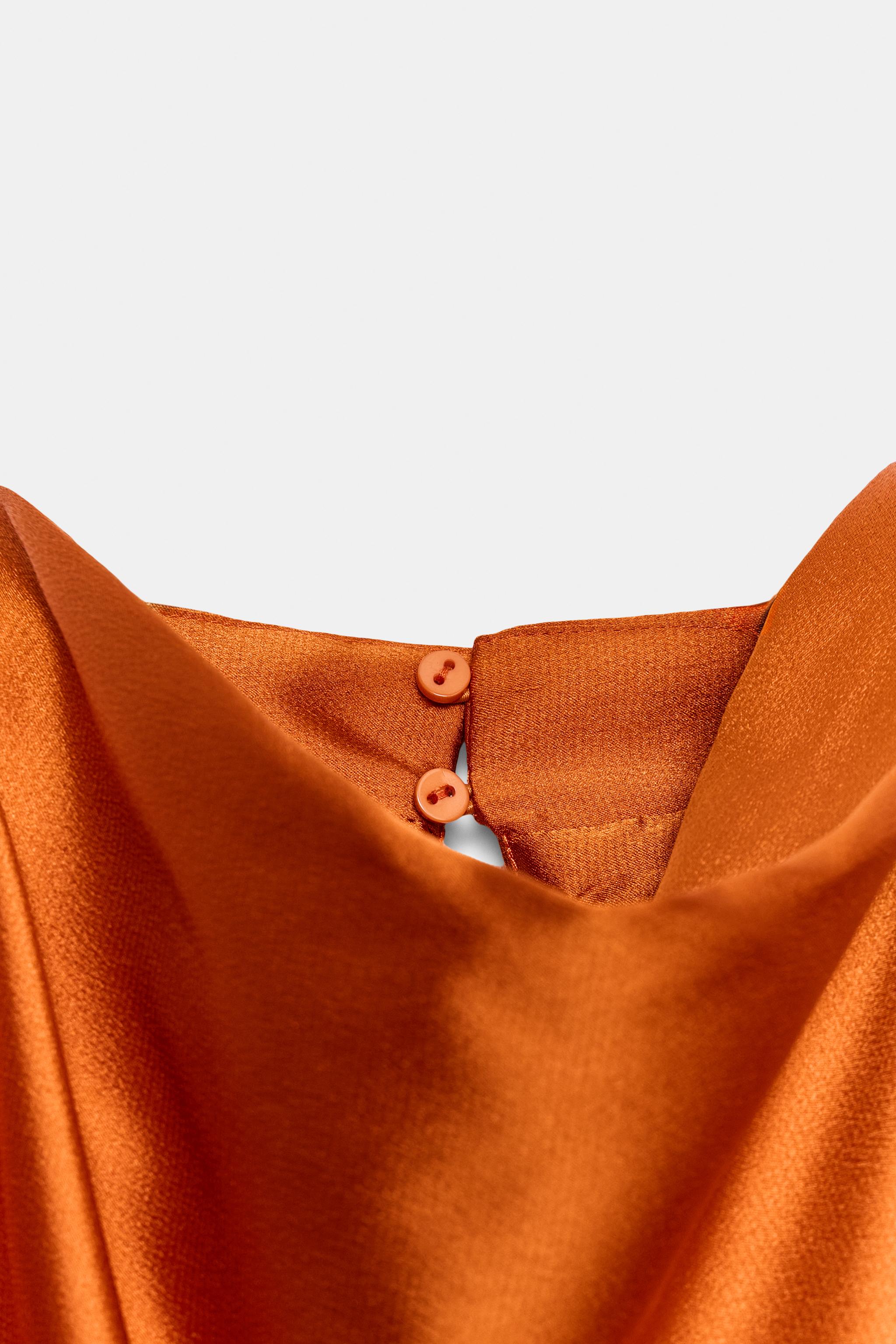 Женские рубашки Zara KNOTTED SHOULDER PAD SATIN EFFECT TOP — фото 9