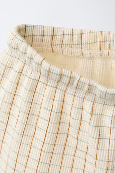 CHECK WAFFLE-KNIT T-SHIRT AND BERMUDA SHORTS SET - Ecru by Zara - Image 3