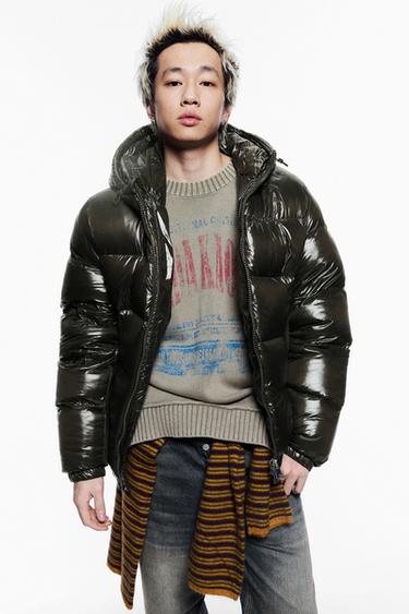 Zara 80% 羽絨 - 20% 羽毛防潑水外套 - 深卡其色