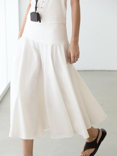 Jupe midi empiècement 100 % coton - Blanc de Zara