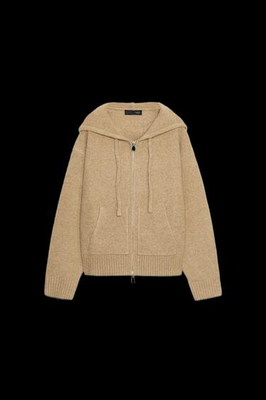 KNIT HOODIE - camel by Zara