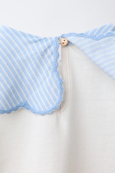 STRIPED COLLAR T-SHIRT - Light blue by Zara - Image 3
