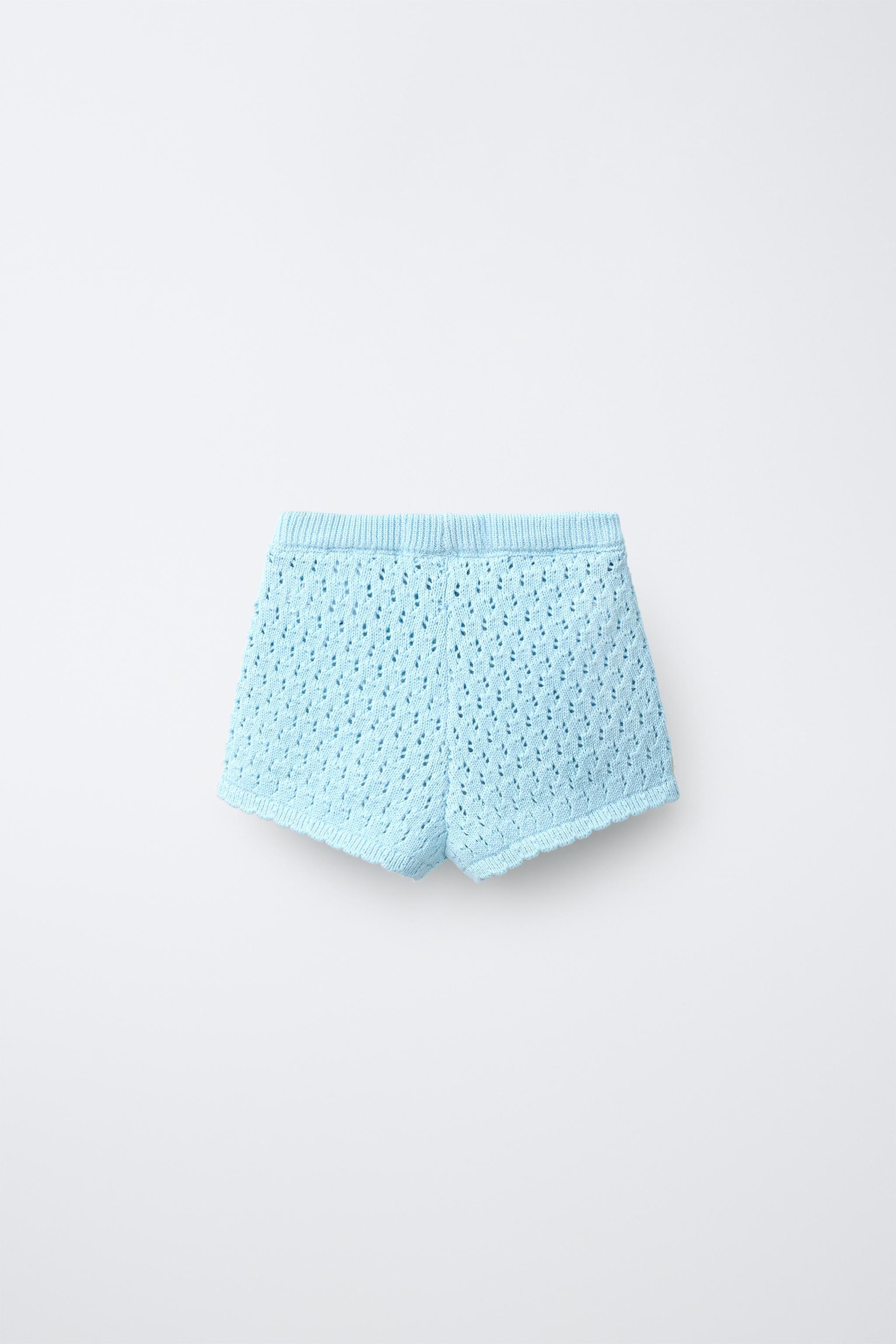 EMBROIDERED FLORAL KNIT SHORTS — Sky blue (alternate view)