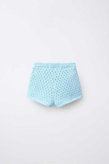 EMBROIDERED FLORAL KNIT BERMUDA SHORTS - Sky blue by Zara - Image 1
