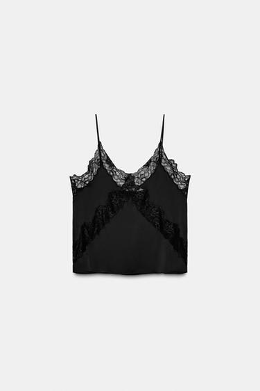 TOP LENCERO ENCAJE - Negro de Zara