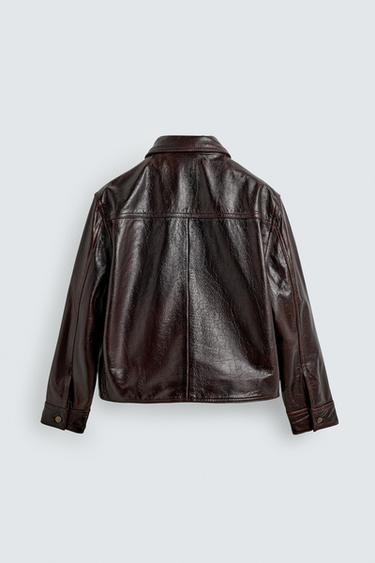 Zara WASHED LEATHER JACKET - Dark maroon