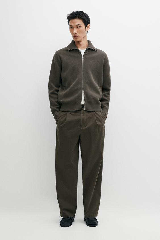 Zara Pleated barrel fit pants - Khaki - Image 0